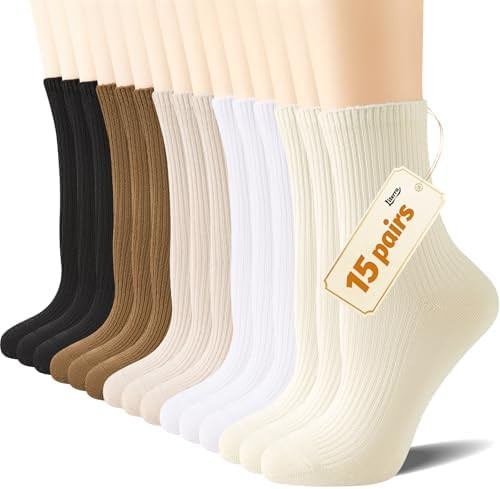 15 Pairs Women's Crew Casual Socks - Comfort Cute Girls Fashion Size 5-9 Everyday Basic Socks Bul... | Amazon (US)