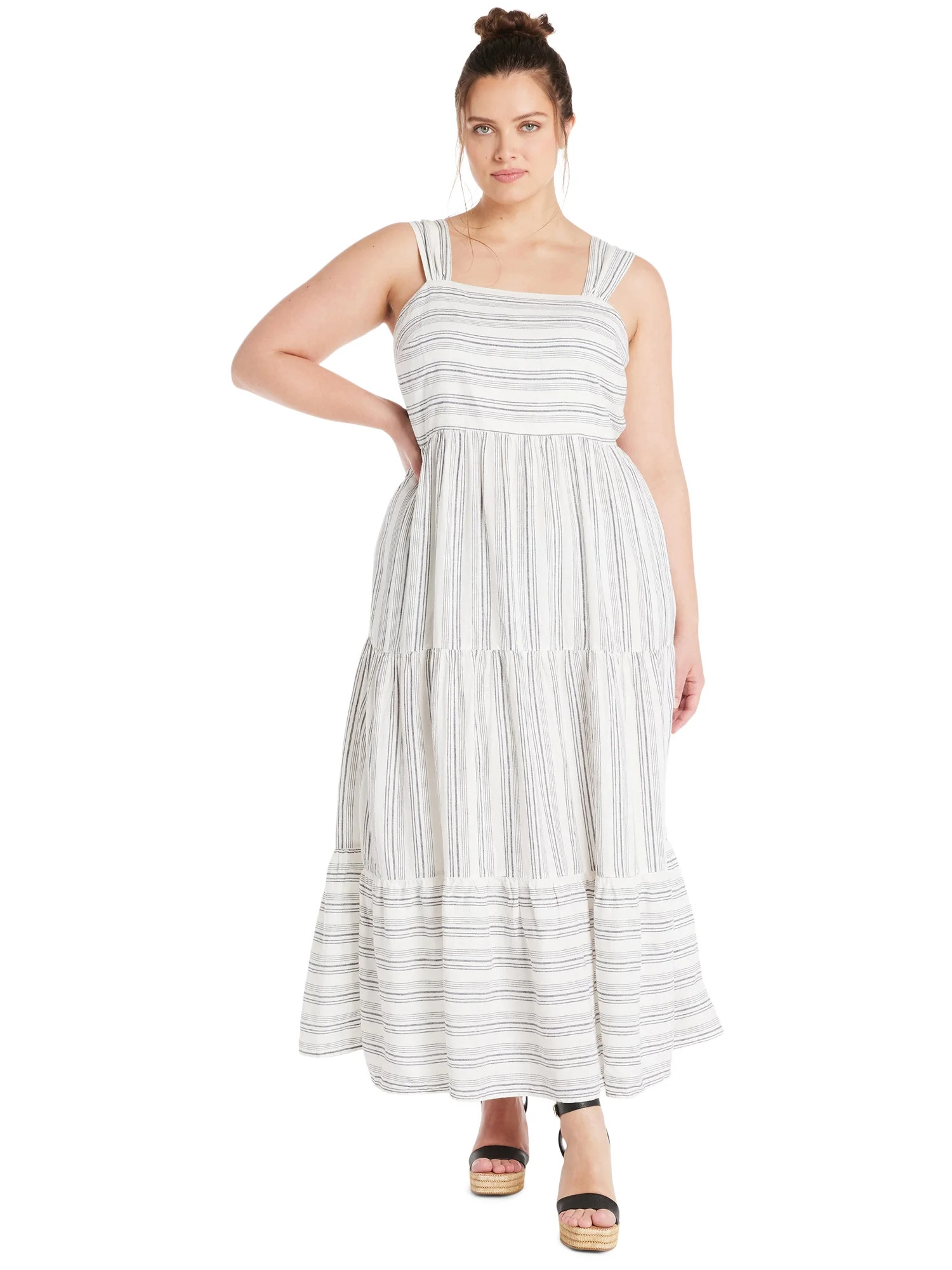Terra & Sky Women’s Plus Size Linen Blend Square Neck Maxi Dress, 0X-5X | Walmart (US)