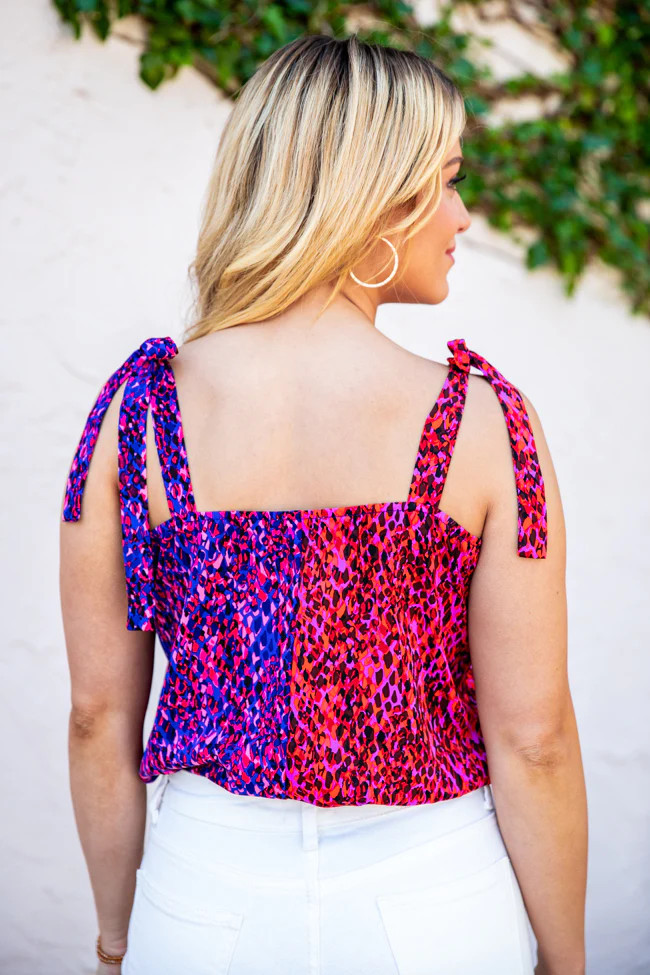 Chase The Wind Blue and Pink Printed Wrap Tank Bodysuit | Pink Lily