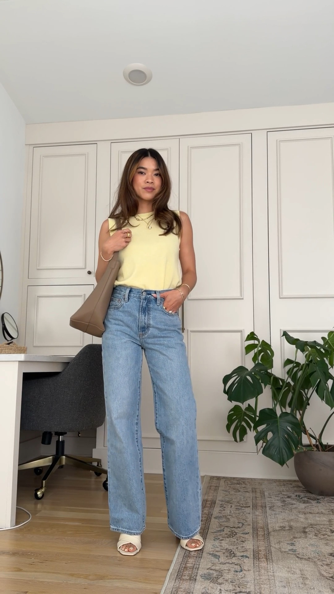 Sizing info:
•Yellow tank size 2XS in Lemonade •Wide leg medium wash jeans size 24 7 yrs bleu taboo 

petite fashion, get dressed with me, outfit inspiration, ootd, nashville outfit, Nashville influencer, petite style, vacation style, casual outfits, mom style, petite pants, spring outfits, spring outfit info, spring pants, spring outfit idea, spring top, spring bag, spring tank, spring shoes, summer pants, petite pants, cropped pants, aritzia pants, aritzia jeans, spring jeans, summer jeans, jeans, petite jeans,  
@Aritzia 
 

#LTKPetite #LTKmomlife #LTKootd