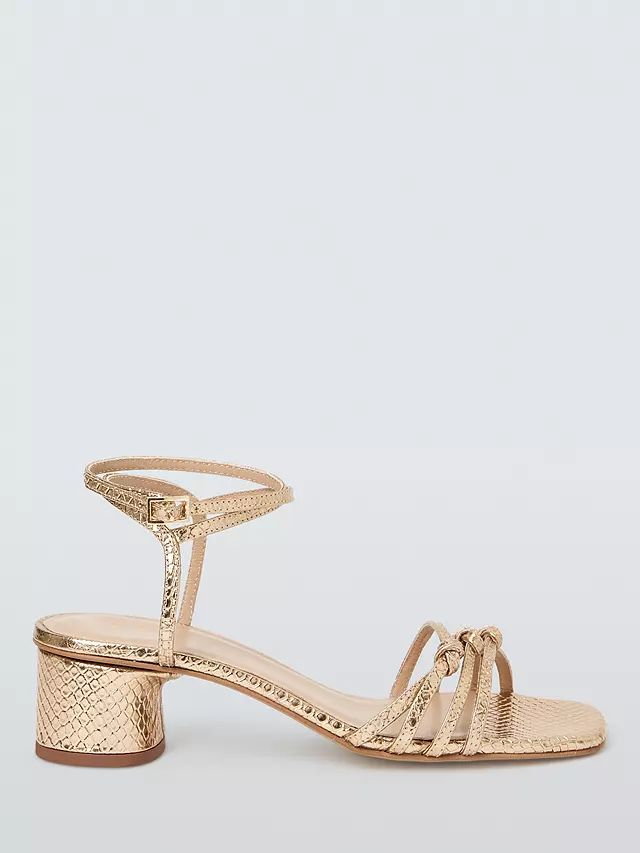 John LewisIvie Block Heel Reptile Print Strappy Leather Sandals, Gold | John Lewis (UK)