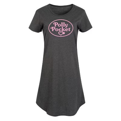 Women's Polly Pocket Polly Pocket Pink Logo Graphic T-shirt Dress - Heather Charcoal - Medium | Target
