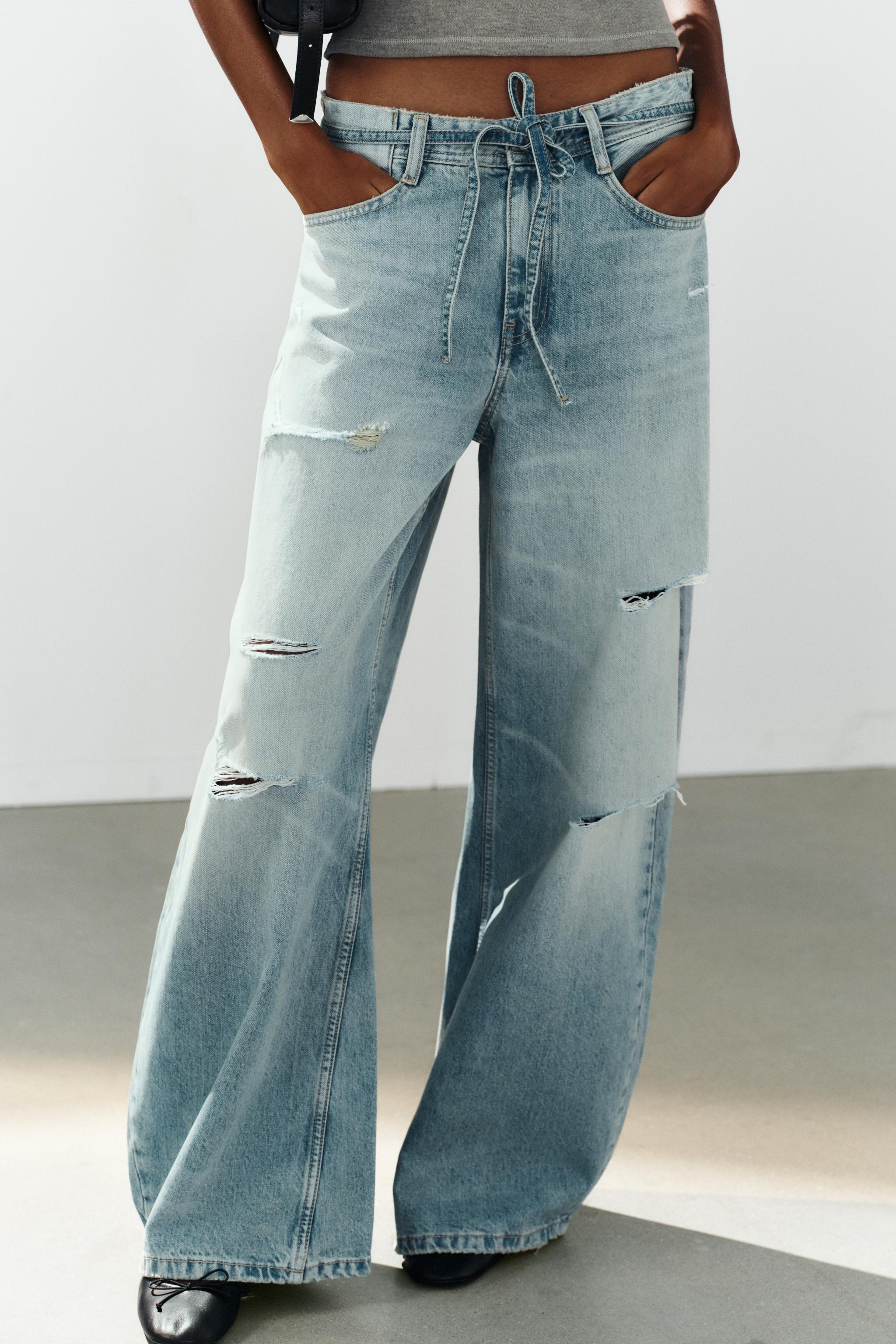 TRF MID-RISE BAGGY DISTRESSED BELTED JEANS | Zara US
