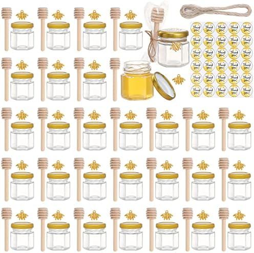 VEIDIA 30 Pack Mini Honey Jars 1.5 oz Glass Honey Jars with Gold Lids,Wooden Dippers,Bee Charms,J... | Amazon (US)