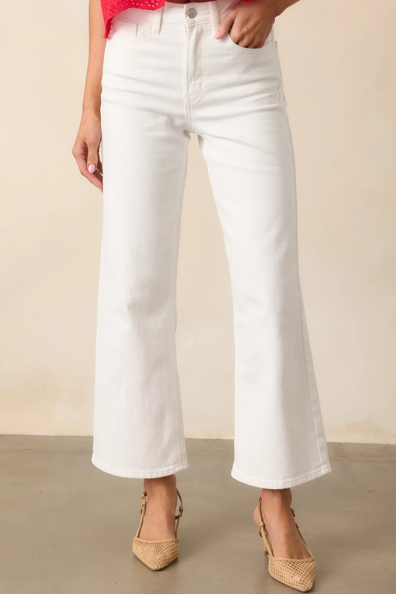 Into The Clouds White Cropped Wide Leg Jeans | Red Dress