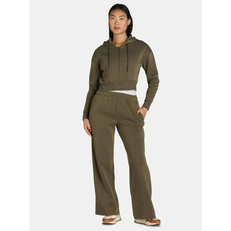 Liv & Lottie Women's Cropped Hoodie and Wide Leg Pants Fleece Set, 2-Piece, Sizes S-XL | Walmart (US)