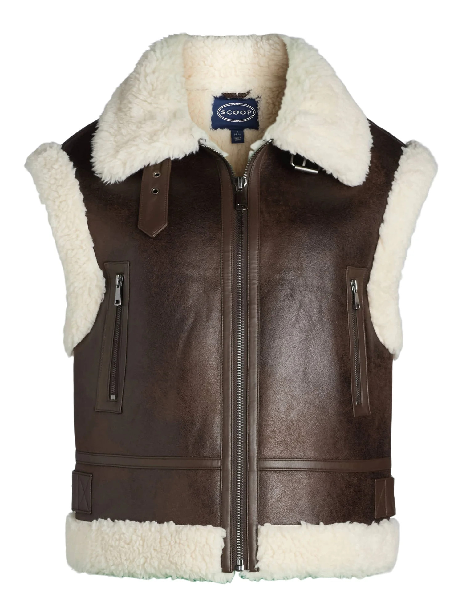 Scoop Women's Faux Suede Zip Vest with Faux Shearling Lining, Heavyweight, Sizes XS-XXL | Walmart (US)