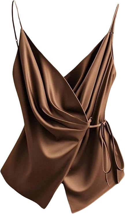 RoseSeek Women's Tie Side Wrap Camisole Tops Spaghetti Strap V Neck Elegant Blouses Shirts | Amazon (US)