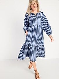 Striped Button-Front All-Day Maxi Swing Dress for Women | Old Navy (US)
