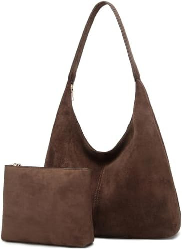 Slouchy Suede Hobo bag for Women Casual Shoulder Bag Soft Cresent Tote Purse Handbag Work Travel | Amazon (US)