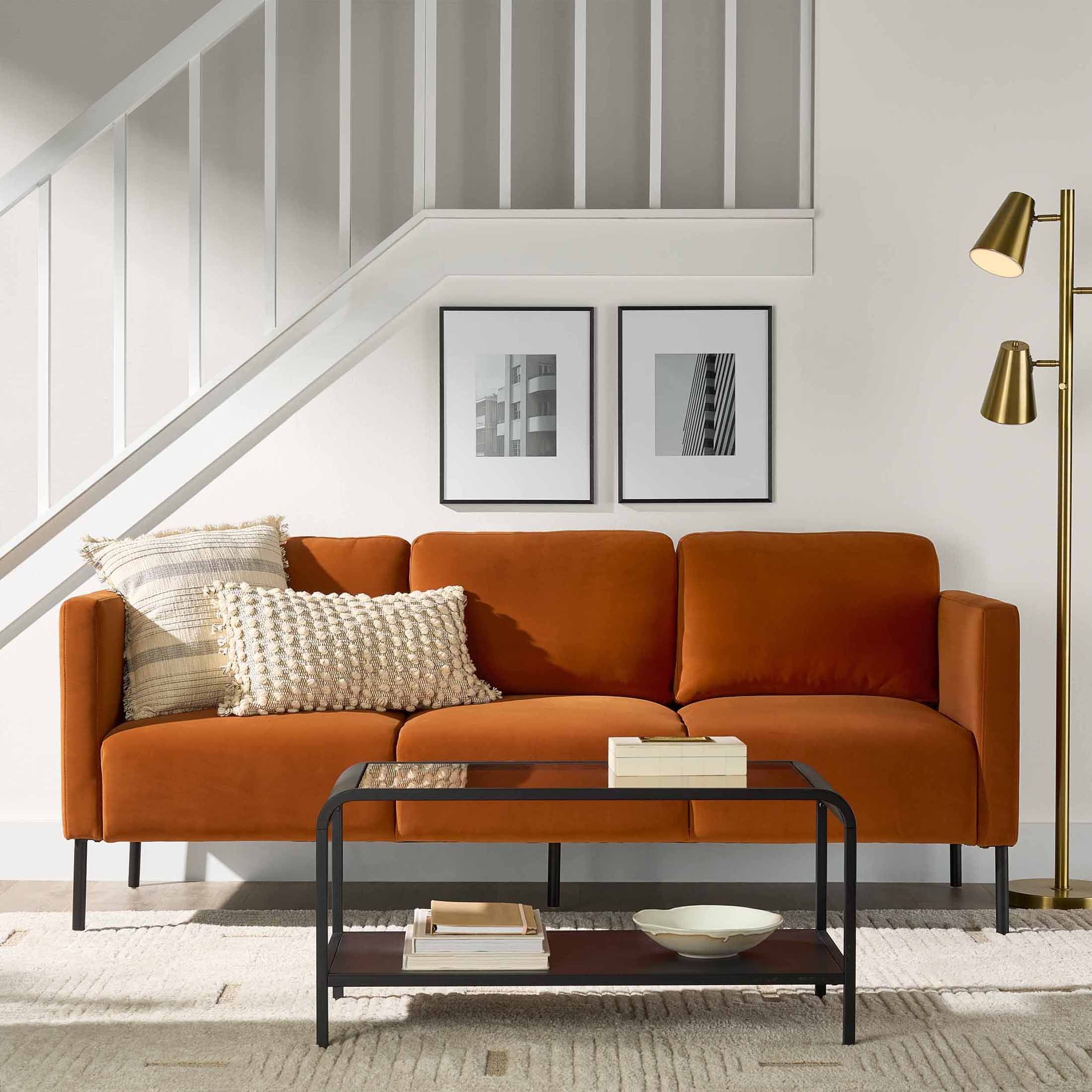 Better Homes & Gardens Wyatt Velvet Sofa, Copper Pipe - Walmart.com | Walmart (US)