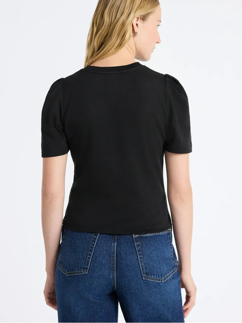 Free Assembly Women's and Women's Plus Embellished Pleat Shoulder Top with Short Sleeves, Sizes X... | Walmart (US)