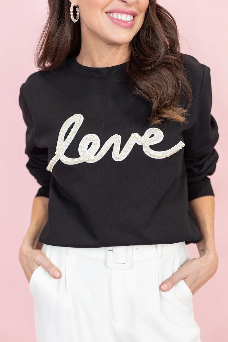 Belle Pearl Love Sweatshirt - Black Crewneck | Avara