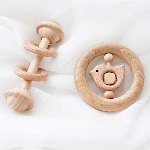 Promise Babe Wooden Teether Rattle Toys Beech Wood Teething Ring Montessori Bird Shape Grasping T... | Amazon (CA)