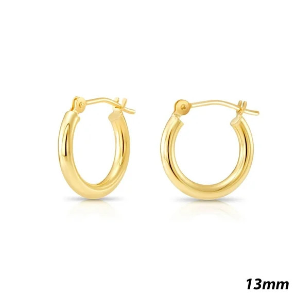 Tilo Jewelry 14K Yellow Gold Classic Polished Round Gold Hoop Earrings (13mm) for Women & Unisex | Walmart (US)