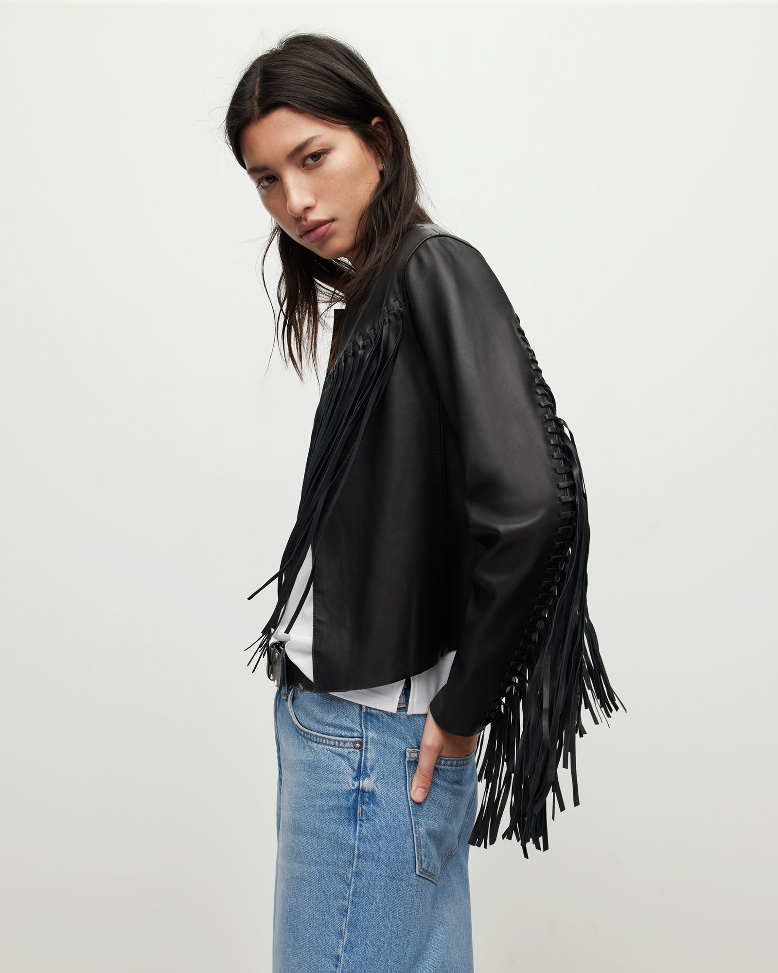 Reema Fringed Leather Tassel Jacket | AllSaints US