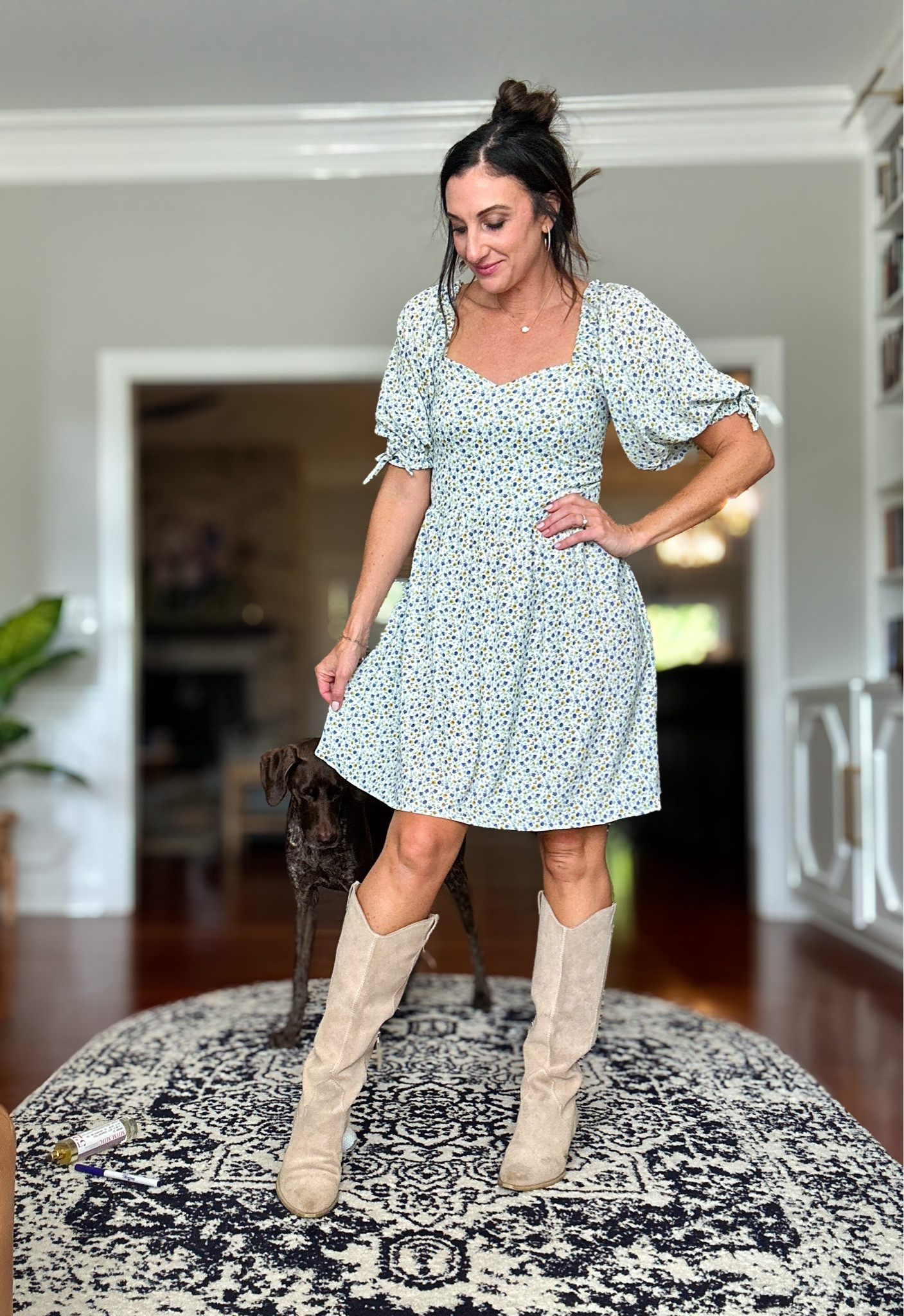 Wearing my handmade dress (Styla Lancaster) paired with Dolce Vita boots from a couple years ago. Linked similar ones below!