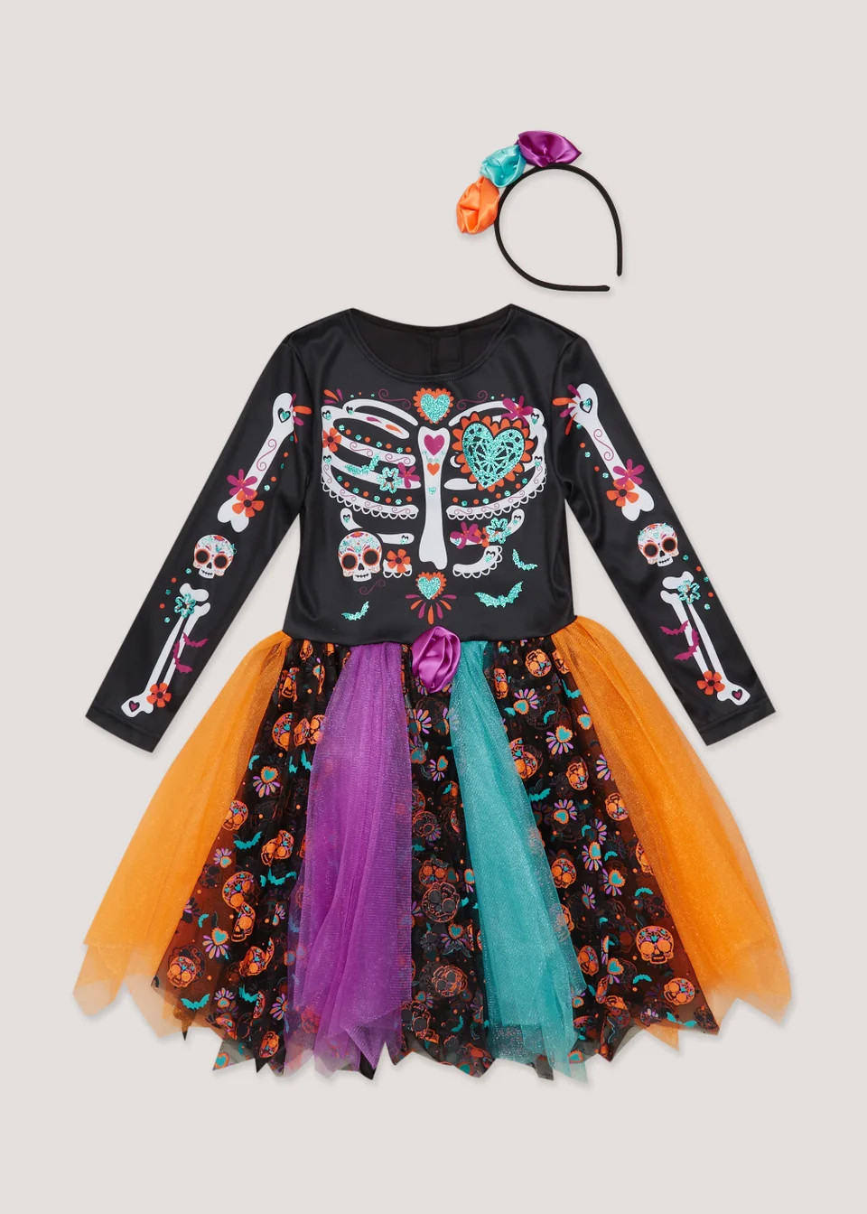 Kids Multicoloured Day Of The Dead Fancy Dress Costume (12mths-11yrs) | Matalan (UK)