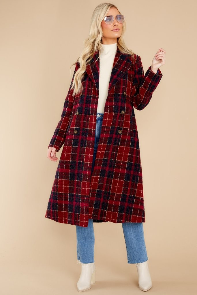 Brave The Chill Burgundy Plaid Coat | Red Dress 