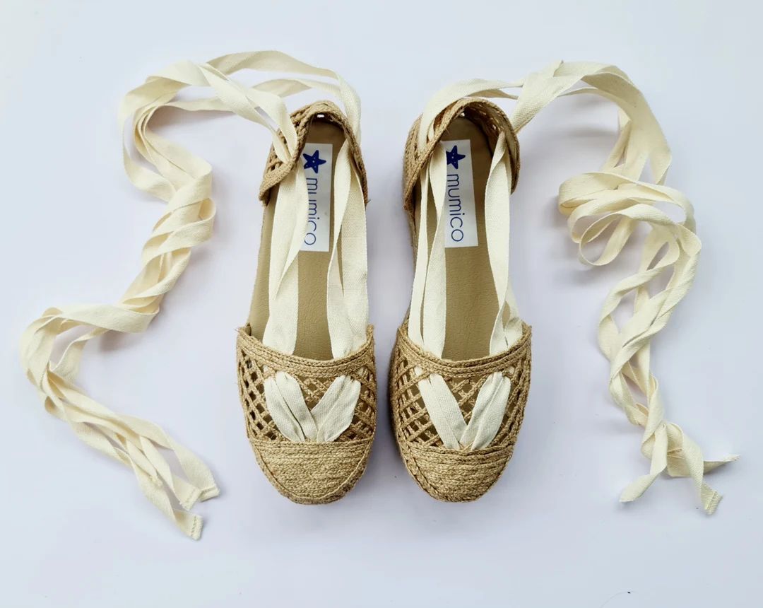 Lace up NATURAL RAFFIA ESPADRILLE flatforms - made in Spain - ecologic, sustainable, vegan | Etsy (US)
