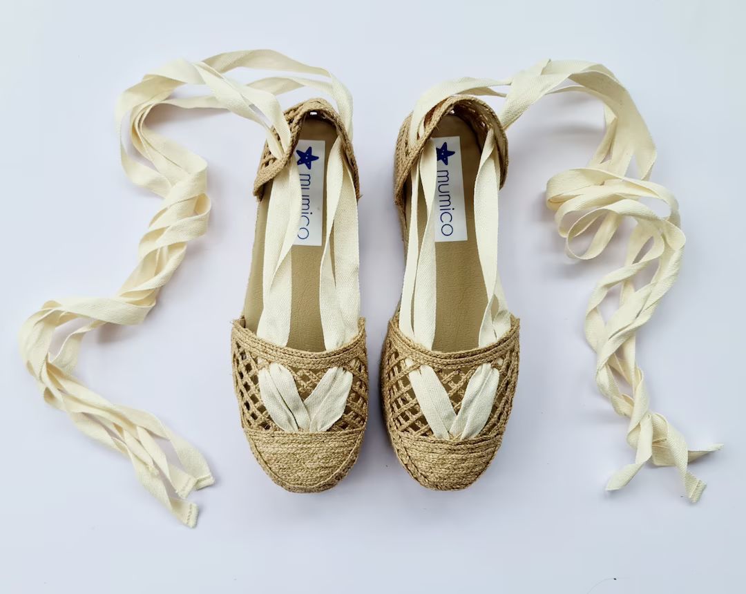 Lace up NATURAL RAFFIA ESPADRILLE flatforms - made in Spain - ecologic, sustainable, vegan | Etsy (US)