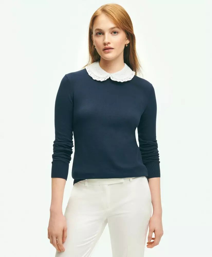 Cotton Sweater With Removable Ruffle Collar | Brooks Brothers