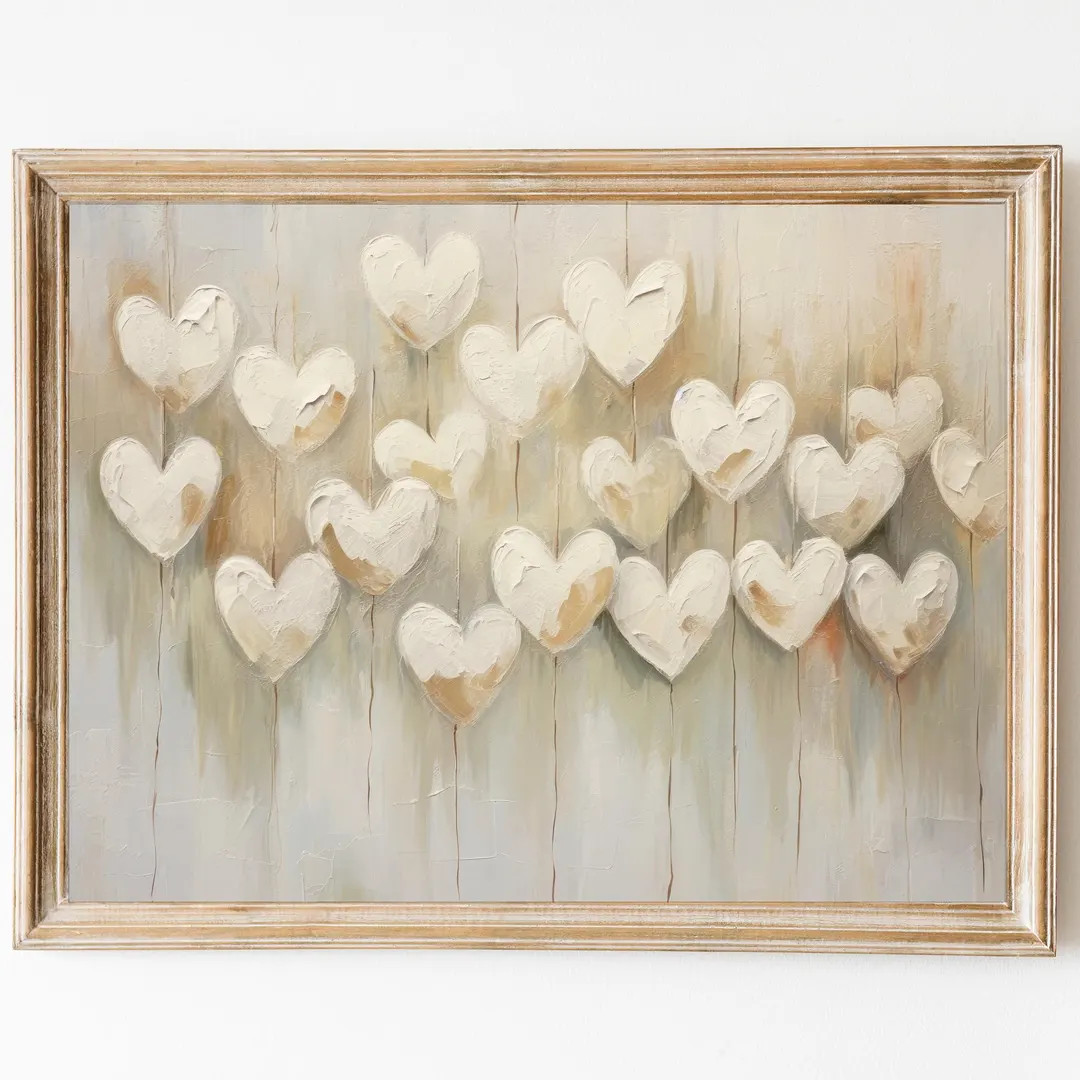 Vintage Valentines Day Wall Art, Neutral Heart, Oil Painting Love Heart Print, Neutral Decor, Val... | Etsy (US)