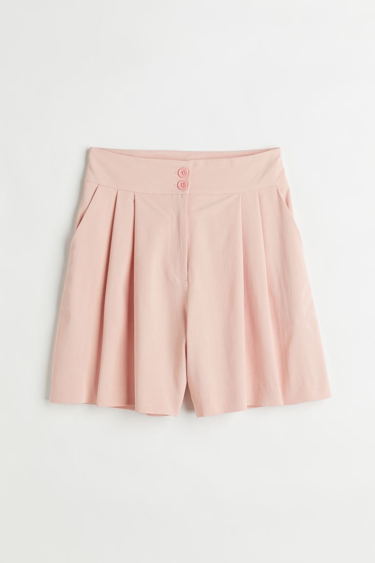 Wide shorts in twill made from a linen and viscose blend. High waist with pleats, a zip fly and b... | H&M (UK, MY, IN, SG, PH, TW, HK)