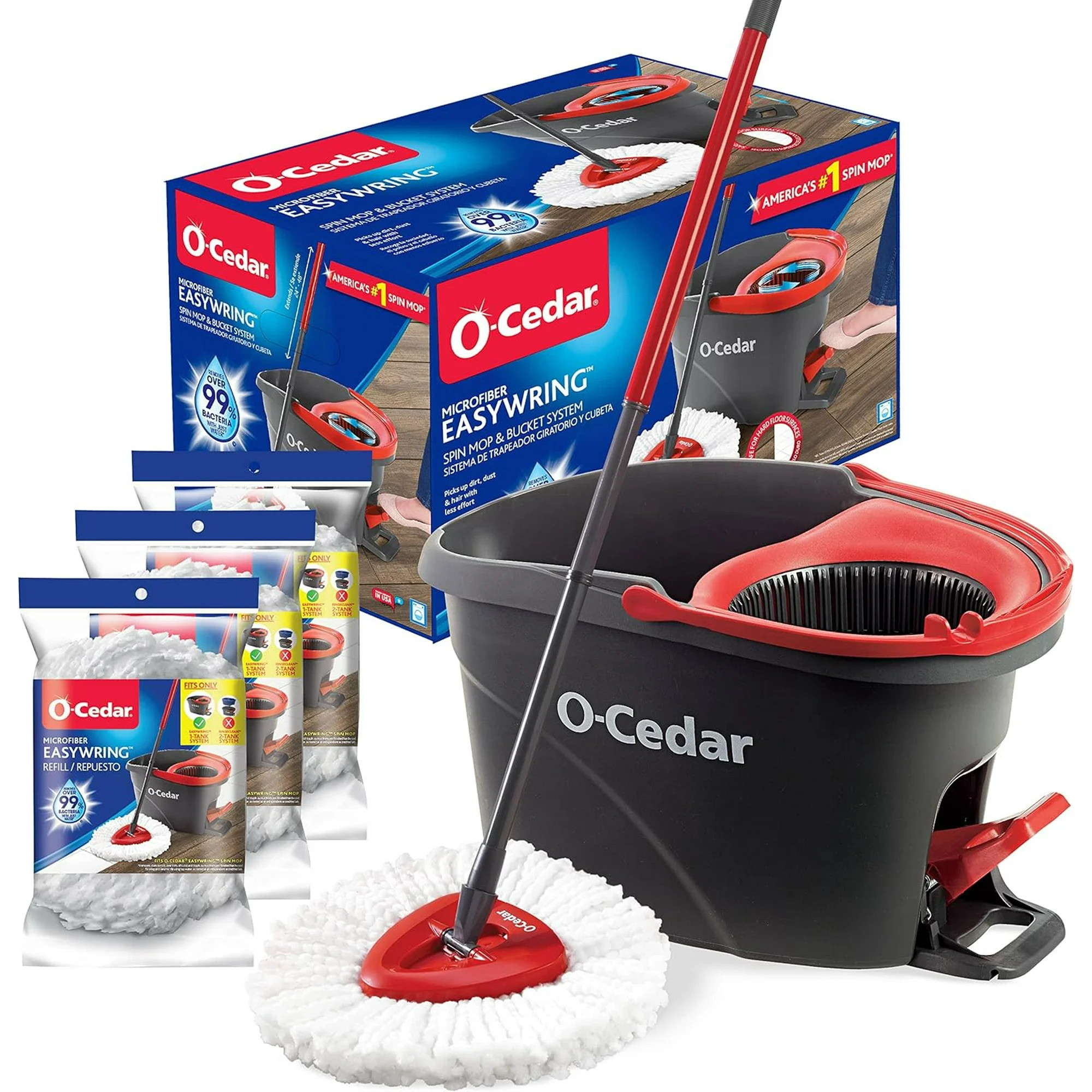 O-Cedar Easywring Microfiber Spin Mop & Bucket Floor Cleaning System with 3 Extra Refills - Walma... | Walmart (US)