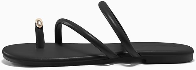 Coutgo Womens Strappy Flat Sandals Square Open Toe Flip Flops Slides Toe Ring Summer Dress Shoes | Amazon (US)