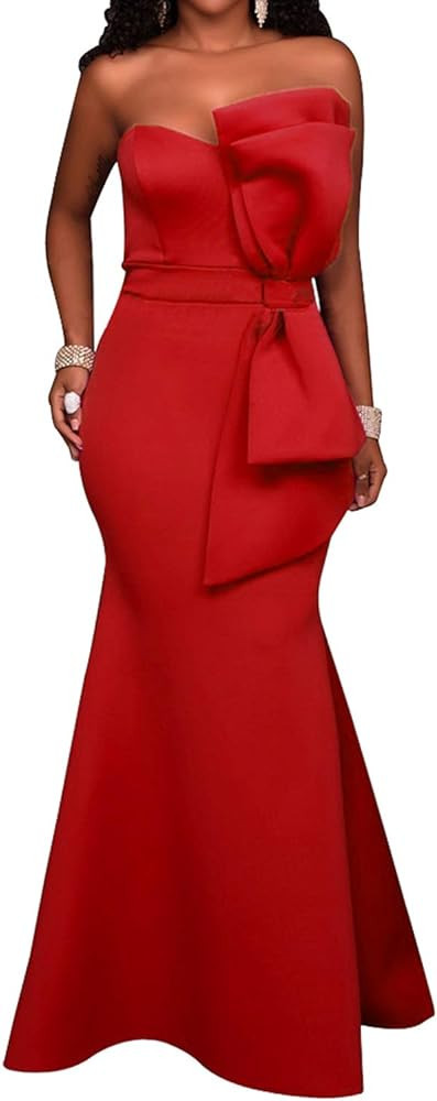 SEBOWEL Women's Sexy Off The Shoulder Bodycon Bow Applique Evening Gown Party Maxi Dress | Amazon (US)
