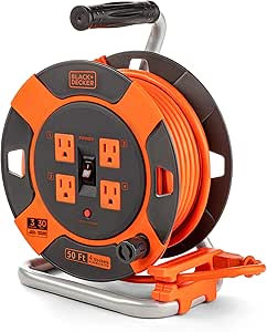 BLACK+DECKER 50 Ft. Retractable Extension Cord Reel With 4 Outlets, Multi-Plug Extension, Easy Ha... | Amazon (US)