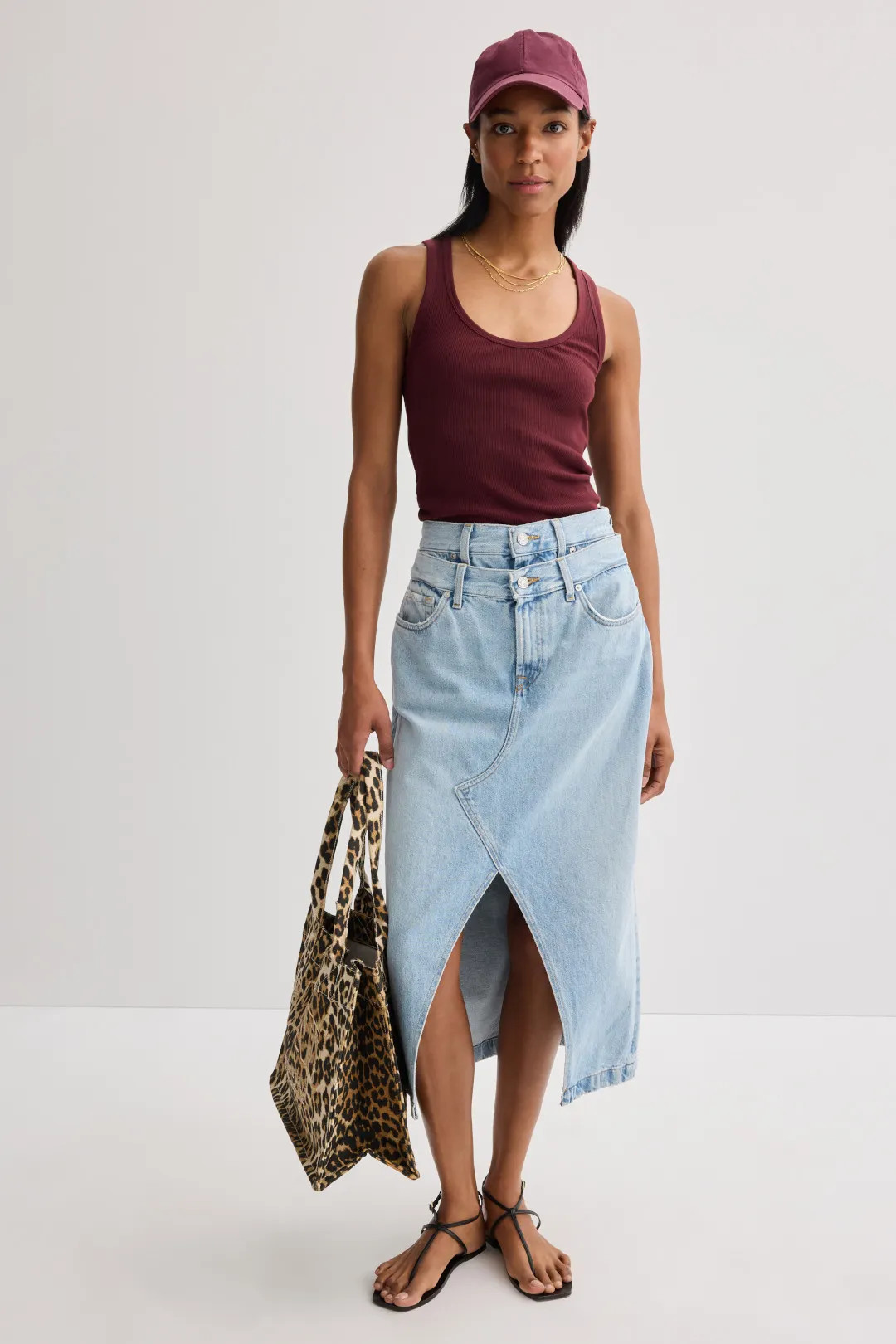 Double Waistband Midi Denim Skirt | Rent the Runway
