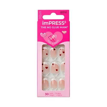 KISS imPRESS Valentine’s Day Press On Nails, Sweetest Gift, Short Squoval, 30 Count | Walmart (US)