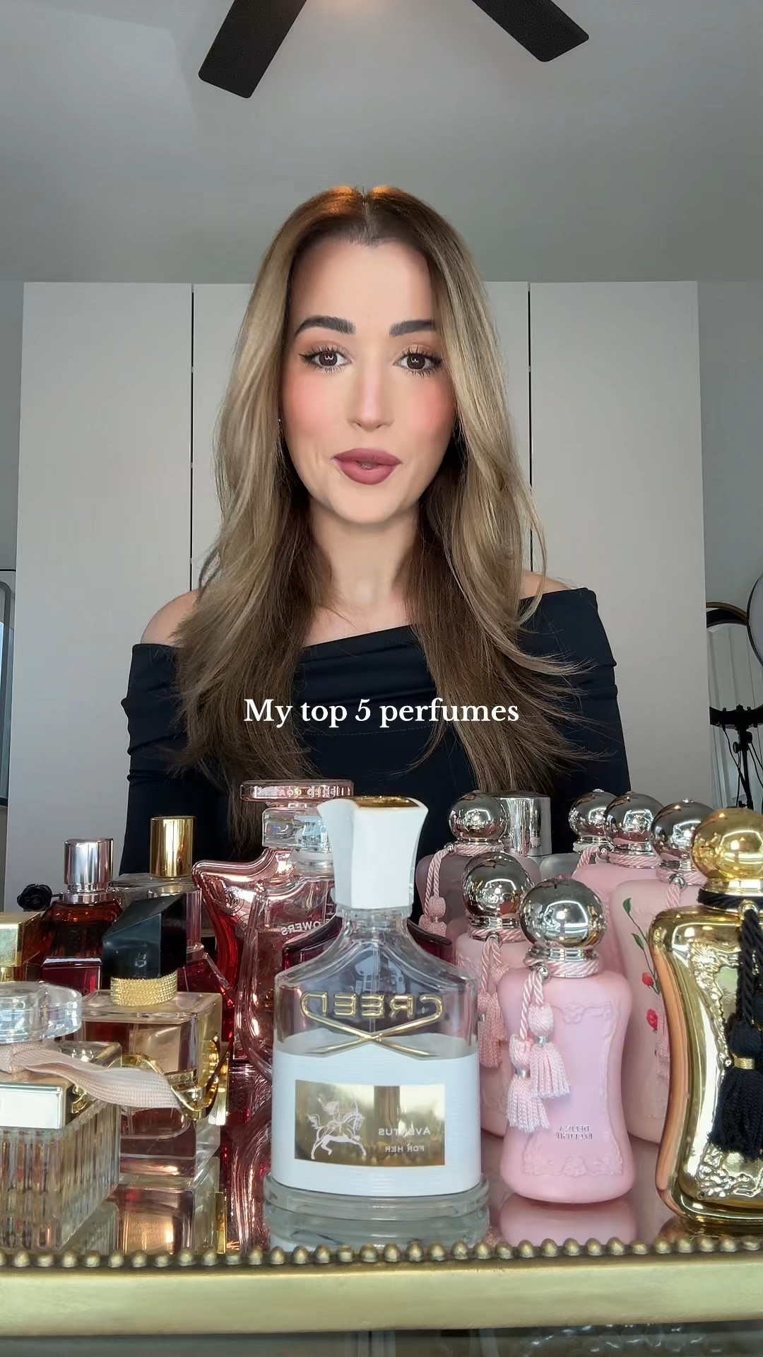 My top 5 perfumes 🫶🏼🤍✨ I love trying new scents so please comments your fave go to perfume I wanna try something new! 

#perfumecollection #topperfumes #faveperfume #perfumereview 

#LTKBeauty #LTKVideo #LTKWedding
