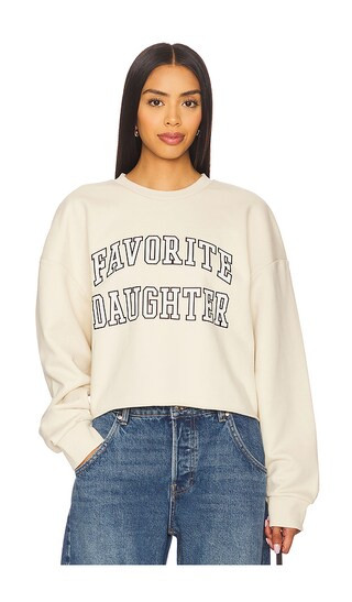 Cropped Collegiate Sweatshirt in French Oak & Snow White | Revolve Clothing (Global)