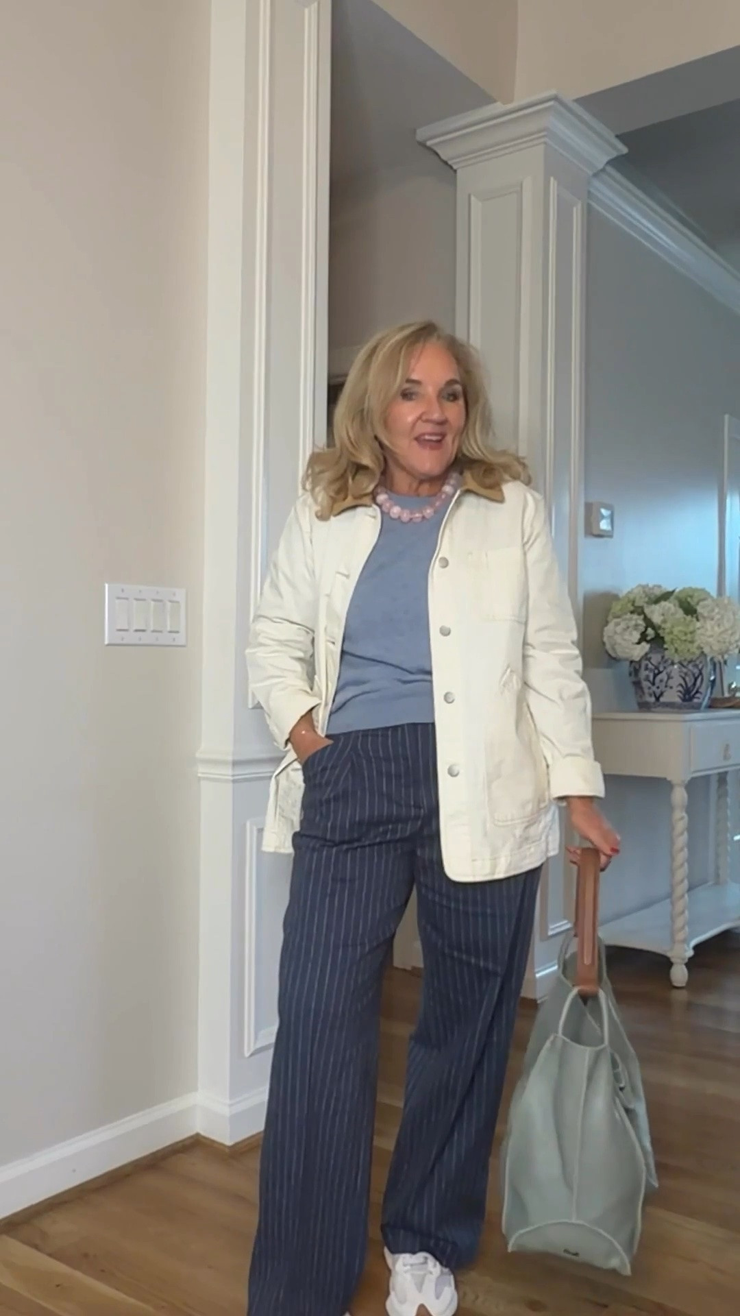Tap the bell 🔔, heart ❤️ this post, and save for later!

This cream utility jacket and navy pinstripe wide-leg pants make a polished everyday combination. The soft blue top and sage tote keep the tailored pieces feeling relaxed and easy to wear.

Size note: I'm wearing a medium in the jacket, 6 petite in the pants

#LTKdayinmylife #LTKgrwm #LTKootd