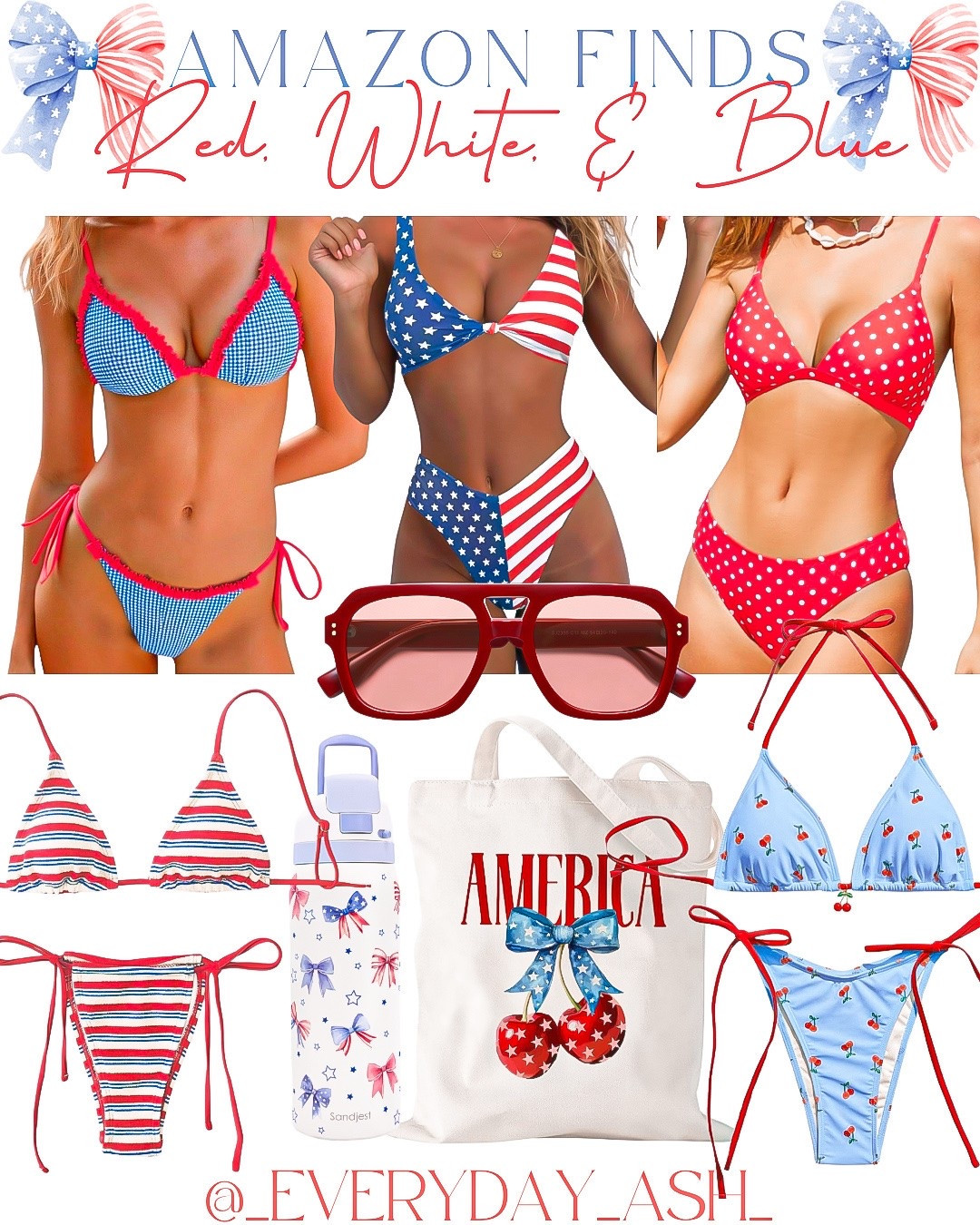 🇺🇸🇺🇸🇺🇸🇺🇸🇺🇸

Fourth of July, Memorial Day outfit, red white and blue bikinis, swimsuits, tote bag, water bottle, sunglasses. Summer fashion

#LTKgrwm #LTKootd