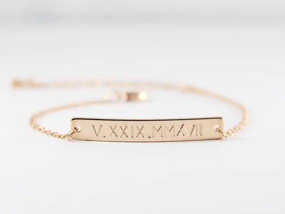 Personalized Bar Bracelet • Roman Numeral Bracelet • Rose Gold bar • Custom Bar • Valenti... | Etsy (US)