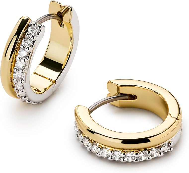 Ana Luisa Asher Small Huggie Hoop Earrings for Women - 14K Gold Plated, Silver Rhodium Plated and... | Amazon (US)