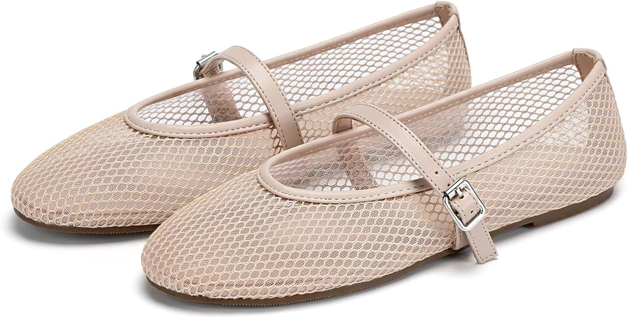 Mesh Ballet Flats for Women Round Toe Mary Jane Shoes Sexy Fishnet Trendy Dressy Ballerina Flat S... | Amazon (US)