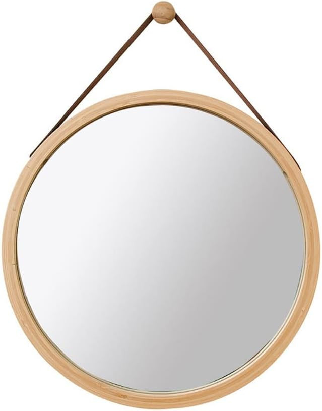 BECEFF Circle Wood Frame with Hanging Adjustable Leather Strap, Round Mirror on Wall, Hanging Rou... | Amazon (US)