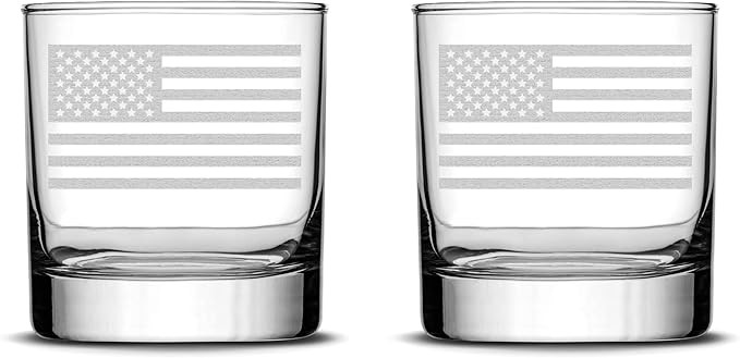 Integrity Bottles Set of 2 Premium American Flag Whiskey Glasses, Hand Etched Old Glory 10oz Rock... | Amazon (US)