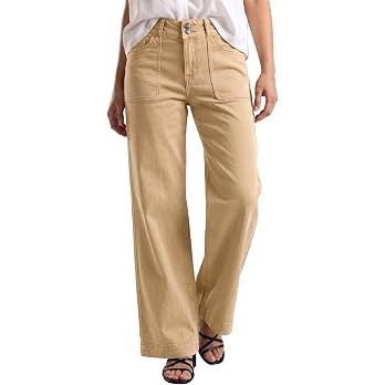 Sidefeel Women's High Waisted Stretchy Straight Leg Jeans | Front Big Pockets,Double Button Waist... | Amazon (US)