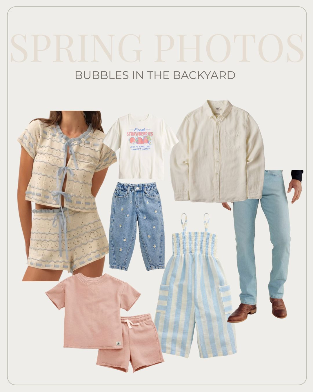Spring and Summer family photoshoot outfit ideas! This board is perfect if your ideal photoshoot is a simple afternoon playing in the backyard. This coordinated outfit inspo board is perfect for family pictures, maternity sessions, and newborn photos this spring.

Spring Photoshoot Outfits, Family Photo Outfits  

 #LTKmomlife #LTKSeasonal #LTKMens
