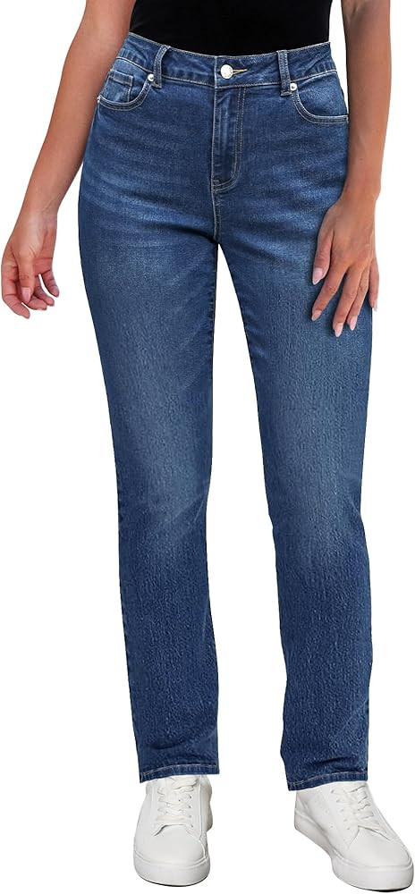 GRAPENT Straight Leg Jeans for Women High Waisted Trendy Slim Classic Stretchy Denim Work Trouser... | Amazon (US)