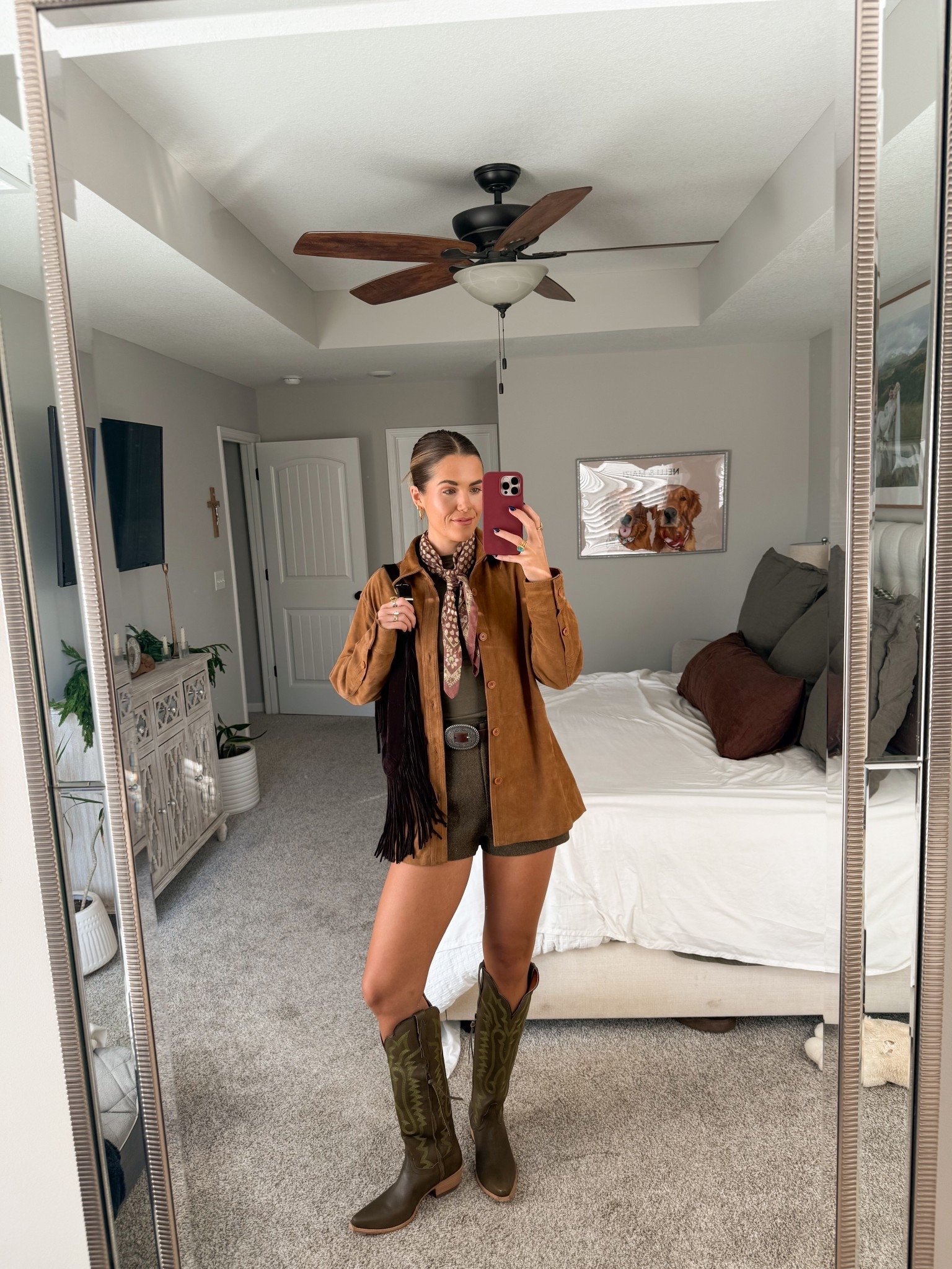 fall western chic!! code KIRA15 for the boots (NOTE the stitching on the boot is brighter than online shows), size small in the real suede shirt, size small in the shorts,  and small in the long sleeve! 

#LTKootd #LTKStyleTip #LTKTall