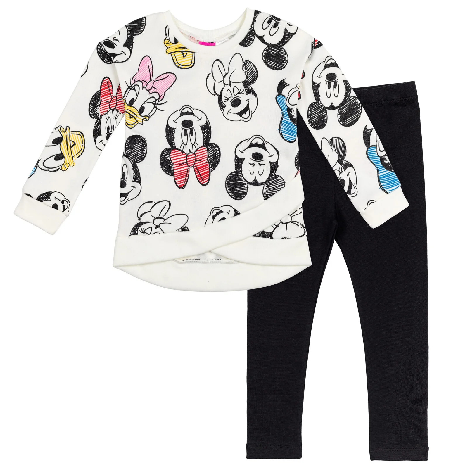 Disney Minnie Mouse Little Girls Crossover Fleece Sweatshirt & Leggings White/Black 6-6X - Walmar... | Walmart (US)