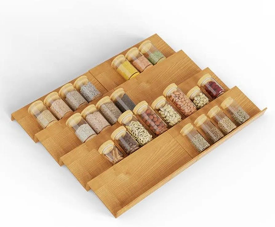 iLacven Spice Drawer Organizer, 8 Tier Spice Rack Tray, Bamboo Spice Rack Organizer for Cabinet D... | Amazon (US)