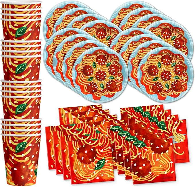 Spaghetti and Meatballs Birthday Party Supplies Set Plates Napkins Cups Tableware Kit for 16 | Amazon (US)
